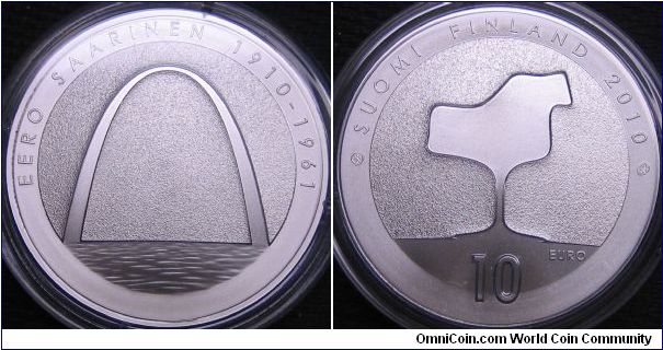 10 Euro commemorating the 100 year of the birth of architect and designer Eero Saarinen. Designed by Juha Kauko. Ag925