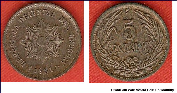 5 centesimos
copper
Santiago Mint
