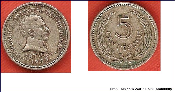 5 centesimos
bust of Artigas
copper-nickel