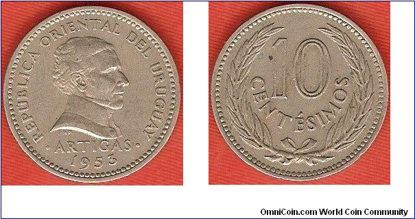 10 centesimos
copper-nickel
bust of Artigas