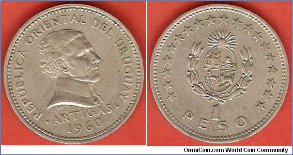 1 peso
copper-nickel
bust of Artigas