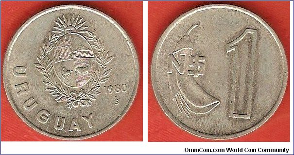 1 nuevo peso
copper-nickel-zinc
arms of Uruguay
Santiago Mint