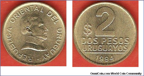 2 pesos Uruguayos
aluminum-bronze
bust of Artigas
Santiago Mint