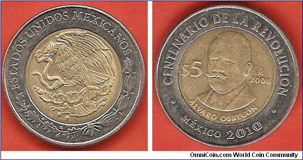 United Mexican States
Centenary of the Mexican Revolution 1910-2010
Alvaro Obregon
bimetal coin
