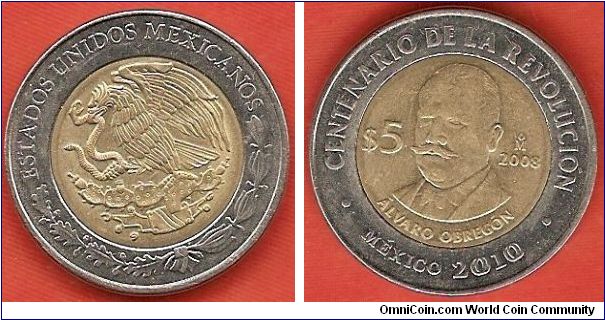 United Mexican States
Centenary of the Mexican Revolution 1910-2010
Alvaro Obregon
bimetal coin