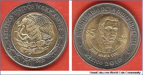 United Mexican States
Bi-Centenary of the Mexican Independance 1810-2010
Jose Maria Cos
bimetal coin