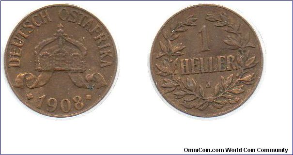 German East Africa 1908 1 heller