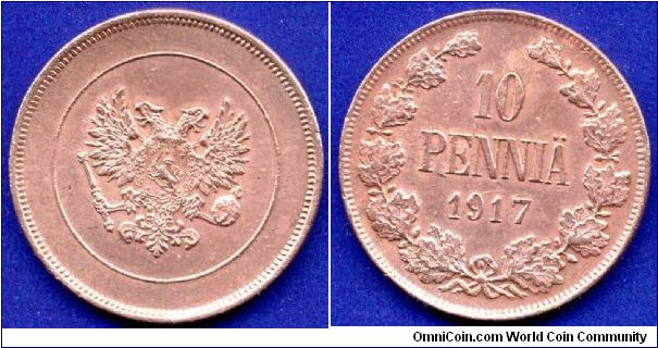 10 pennia.
Finland province.
Provisional Government.


Cu.