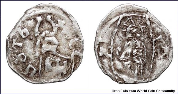 SERBIA (DESPOTATE)~AR Crest Dinar 1402-1427 AD. Under Despot: Stefan Lazarevic Hrebeljanovic. Family crest: Ox-horn helm mounted on shield with eagle.