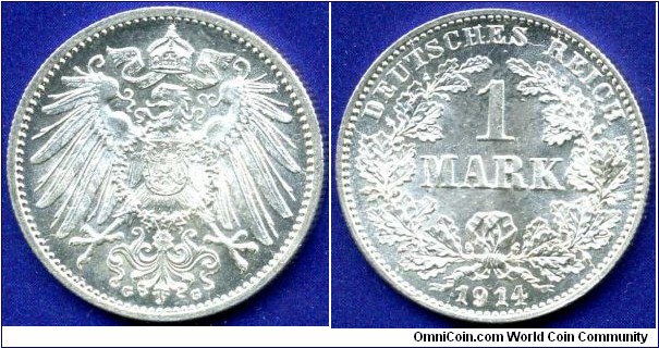 1 Mark.
German Empire.
*G* Karlsruhe mint.


Ag900f. 5,55gr.