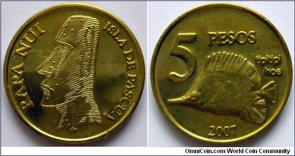 5 pesos.
2007, Easter Island.
Forceps fish.