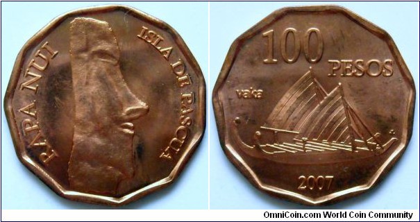 100 pesos.
2007, Easter Island.
Vaka canoe.