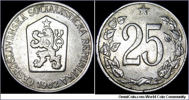 Czechoslovakia - 25 Haleru - 1962 - Weight 1,5 gr - Aluminum - Size 24 mm - President / Antonin Novotný (1957-68) - Mintage 69 880 000 - Edge : Milled - Reference KM# 54 (1962-64)