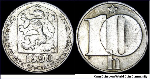 Czechoslovakia - 10 Haleru - 1990 - Weight 0,9 gr - Size 18,2 mm - Aluminum - President / Václav Havel (1989-92) - Designer / F. David - Mintage 25 220 000 - Edge : Plain - Reference KM# 80 (1974-90)