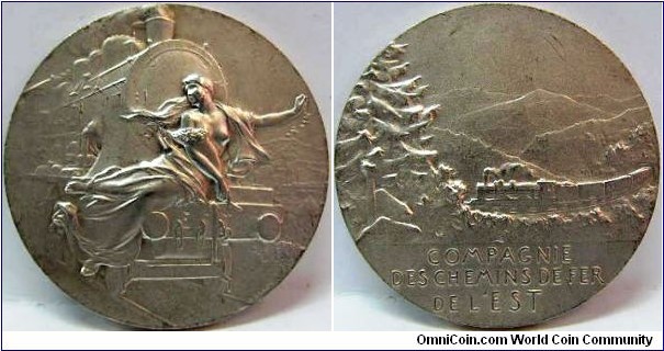Silver jeton/ medal issued for the Compagnie des Chemins de Fer de L'Est. Engraved by Frederic Vernon circa 1900 