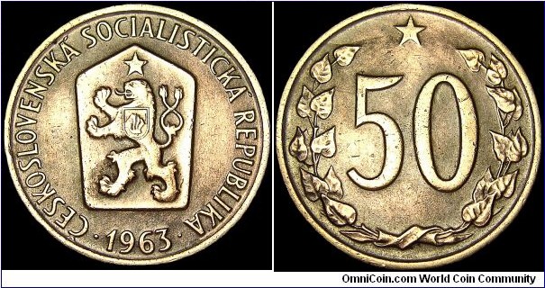 Czechoslovakia - 50 Haleru - 1963 - Weight 3,0 gr - Bronze - Size 21,5 mm - President / Antonin Novotny (1957-68) - Mintage 80 560 000 - Edge : Milled - Reference KM# 55.1 (1963-71)