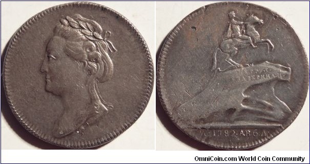 AR Jetton commemorating the construction of the Peter the Great monument in St. Petersburg (1782). EX: Westfälische Auktions Gesellschaft # 46 - https://www.m-dv.ru/catalog/p,289076/image.html