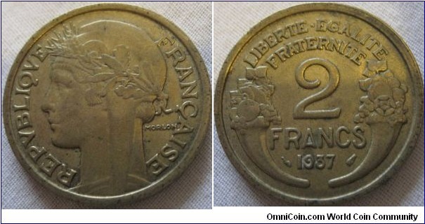 decent grade 1937 2 franc coin