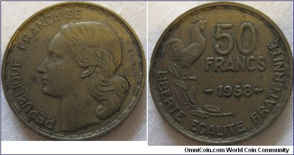 500k mintage 1958 50 franc, very desirable coin indeed and one of the key dates