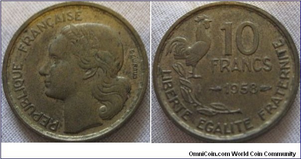 EF 1958 10 franc, very nice grade 