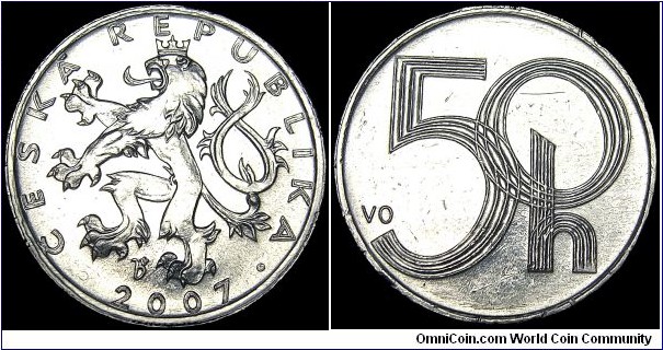 Czechoslovakia - 50 Haleru - 2007 - Weight 0,9 gr - Aluminum - Size 19 mm - President / Vaclav Klaus (2003-) - Designer / Vladimir Oppl - Edge : Part plai , Part milled repeated - Reference KM# 3.2 (2001-)