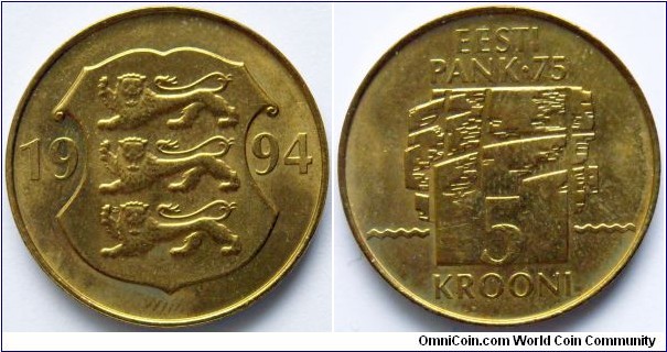 5 krooni.
1994, 75th Anniversary of Estonian National Bank