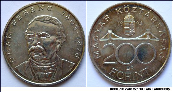 200 forint.
Ferenc Deak (1803-1876)
