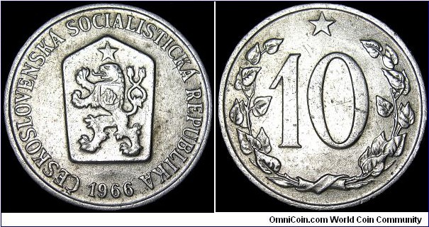 Czechoslovakia - 10 Haleru - 1966 - Weight 1,1 gr - Aluminum - Size 22 mm - President / Antonin Novotny (1957-68) - Mintage 314 480 000 - Edge : Milled - Reference KM# 49.1 (1961-71)