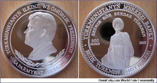 500 Manat - Keymir Kör Serdar Turkmen - 28.28 g Ag .925 Proof - mintage 1,000 (hard to find !)