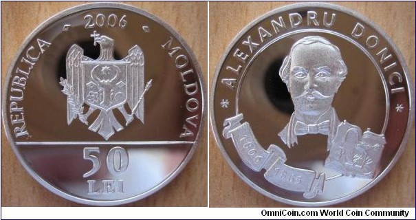 50 Lei - Alexandru Donici - 16.5 g Ag .925 Proof - mintage 500 pcs only (hard to find !)