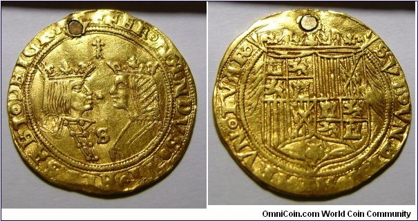 Ferdinand and Isabella gold 2 Excellentes ND (1476-1516)

Help me to identify more accurate