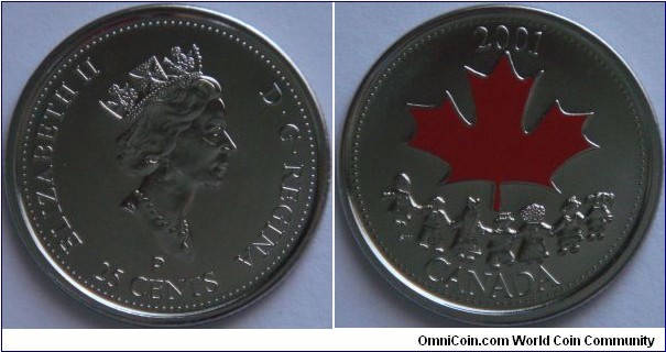 Canada, 25 cents, 2001 Canada - The Spirit of Canada, nickel coloured coin