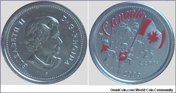 Canada, 25 cents, 2006 Canada - Celebrate a colourful Canada, nickel coloured coin