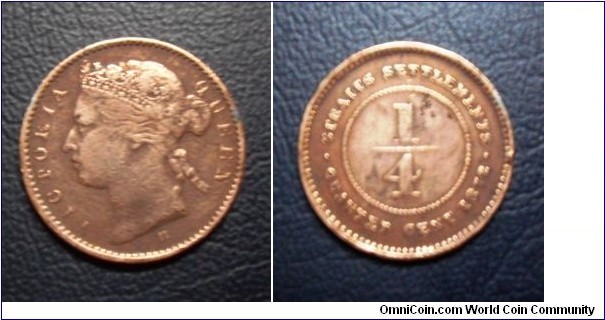 STRAITS SETTLEMENTS 1/4 Cent dated 1872 H COPPER COIN