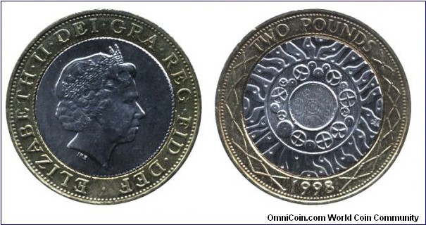 United Kingdom, 2 pounds, 1998, Ni-Brass, Cu-Ni, bi-metallic, 28.4mm, 12g, Queen Elizabeth II.