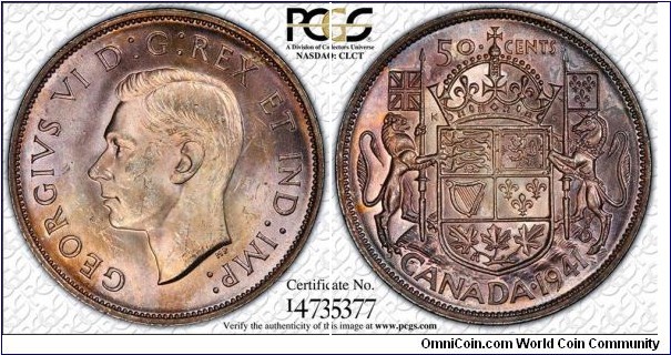 1941 50 cents, toned.  PCGS MS-63