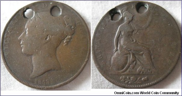 1853Def_: type penny, badly warn and holed