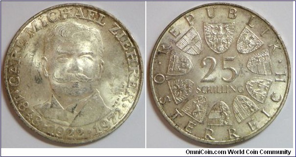 25 Schilling, 50th Ann. Dealth of Carl M. Ziehrer (Composer)