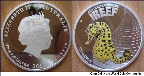 50 cents - Australian reef - seahorse - 15.57 g Ag .999 Proof - mintage 10,000