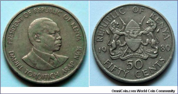 50 cents.
1980, President Daniel Toroitich arap Moi 