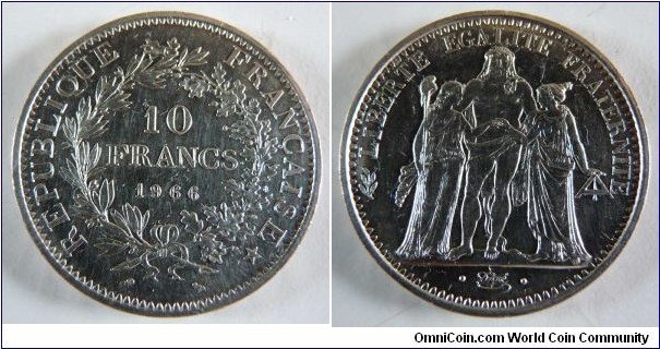 Pièce de 10 Francs, HERCULE, Argent, Année = 1966


