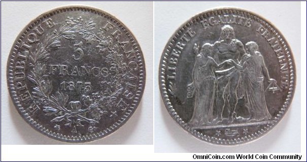 Pièce de 5 Francs, HERCULE, Argent, Année = 1873