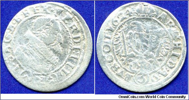 3 kreuzer.
Archduchy of Austria.
Ferdinand II (1619-1637) Emperor of Holy Roman Empire.


Ag414f. 1,74gr.