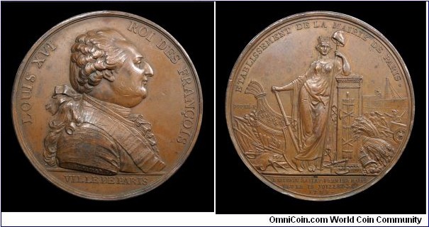 Établissement de la Mairie de Paris. J. S.Bailly elu premier maire - AE medal mm. 53