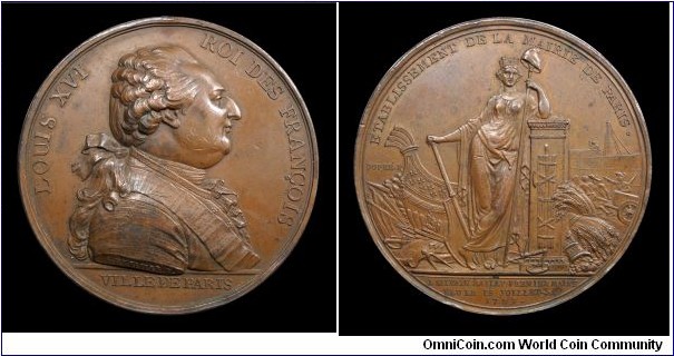 Établissement de la Mairie de Paris. J. S.Bailly elu premier maire - AE medal mm. 53