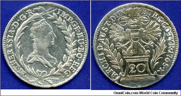 20 kreuzer (Zwanziger).
Austrian Arm.
Maria Theresia (1745-1780) Empress of Holy Roman Empire.
*BURG:CO:TYR:*.


Ag583f. 6,68gr.