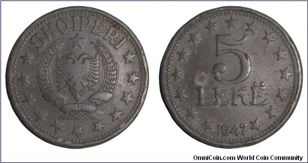 ALBANIA~5 Leke 1947.