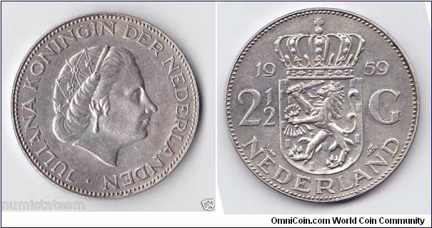 2,5 Gulden JULIANA KONINGIN DER NEDERLANDEN 1959