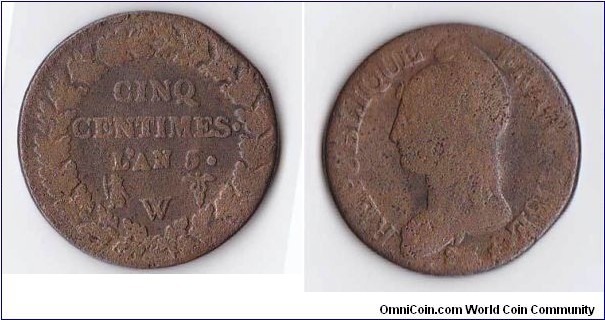 5 Centimes L’an 5 w 
1795 ?