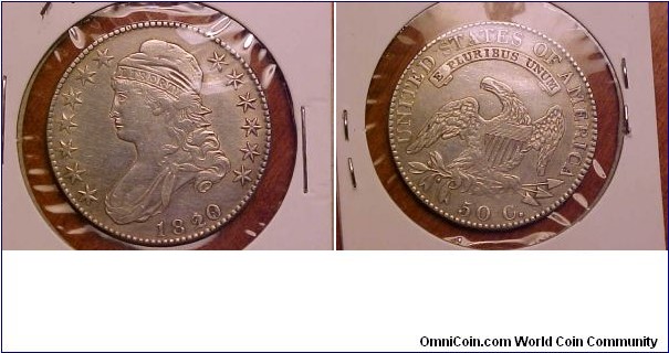 A nice example of the overdate 1820/19, this is the curl base 2 variety, relatively common O-102, R.1.  The coin has been cleaned, but still looks pretty good, with a very clear 9 under the 0, one of my favorite bust overdates!
